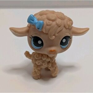 LPS LITTLEST‎ PET SHOP #447 PEACH LAMB BLUE EYES BLUE BOW Authentic